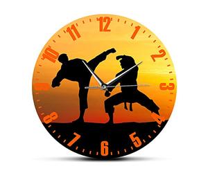 OTKU 30cm Wall Art Print Wall Clock Japanese Martial Arts Karate Wall Clock Karate Players Fight Against The Sky Wall Art Sports Home Decor Karateka Sensei Present For Modern Home Decor