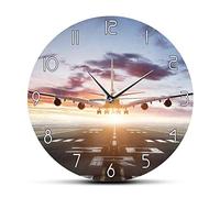 OTKU 30cm Wall Art Print Wall Clock Plane Take Off Morden Design Wall Clock Airplane Aeroplane Flying Over Runway Watch Clock Silent Timepiece Aircraft Gift For Modern Wall Decor