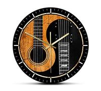 OTKU 30cm Wall Art Print Wall Clock Yin Yang Guitar Inspirted Wall Clock For Guitar Player Bedroom Electric Bass Clock Guitarist Home Decor Musician Gift For Modern Wall Decor