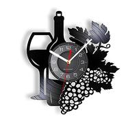OTKU Silent Wall Clock 12 inch Fruit Wine Bottle With Wine Glass Vinyl Record Wall Clock Grape Cluster Home Bar Winery Decor Kitchen Still Life Album Clock For Kitchen Wall Art
