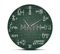 OTKU Silent Wall Clock 12 Inch,Green Chalkboard Math Formulas,Modern Decorative Round Clock with Colorful Acrylic Print, No Ticking Battery Operated for Bedroom & Office