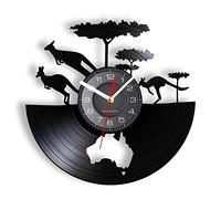 OTKU Vinyl Record Wall Decor Clock, 30cm Australia Kangaroo Vinyl Record Clock, For Living Room, Australian Continent Map, Patriotic Home Decor, Sydney Skyline Wall Clock