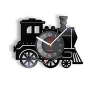 OTKU Vinyl Record Wall Decor Clock 30cm Steam Train Longplay Record Wall Clock Old Steam Engines Retro Vinyl LP Wall Watch Steampunk Industrial Style Hanging Wall Decor For Kitchen Wall Art