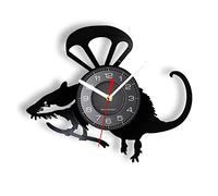 OTKU Vinyl Wall Clock 12 inch Banksy Rat Wall Art Helicopter Rat Vinyl Record Wall Clock Paratrooper Mouse Decorative Wall Watch Home Decor Clock For Wall Art Decor