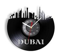 OTKU Vinyl Wall Clock 12 inch United Arab Emirates Silent Wall Clock Dubai Skyline Vinyl Record Clock UAE Cityscape Decorative Timepieces Asian Travel Gift For Kitchen Wall Art