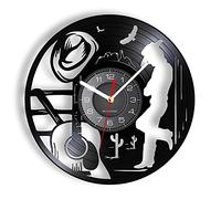 OTKU Wall Clock 12 inch Country Music Wall Clock Made Of Real Vinyl Record Guitar Eagle Cactus Icon Wall Watch Unique Gifts For Country Singers For Room Decor