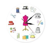 OTKU Wall Clock 12 Inch,Tailor Shop Quilting and Sew Time,Modern Silent Non-Ticking Round Clock, Colorful Acrylic Print for Living Room, Bedroom, Office, Bathroom