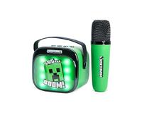 OTL Technologies Minecraft Mini LED Wireless Karaoke Speaker with Bluetooth Microphone, Green, Colour-Changing Lights