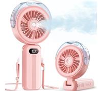 Otlonpe Handheld Mist Fan Portable, Powerful High Speed, Small Personal Rechargeable Cooling Misting Fan Water Spray Mister, 4000mAh Battery Operated for Travel Indoor Outdoor Hand Desk (Pink)