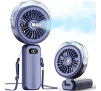Otlonpe Handheld Misting Fan Portable, Powerful 4 High Speeds Rechargeable Small Hand Held Fan Water Mist, 4000mAh Battery Operated, Foldable, Lanyard, Personal Cooling for Travel Men Wome