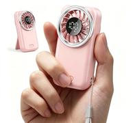 Otlonpe Mini Fan Handheld, Portable Pocket Fan USB Rechargeable, LED Display, 3-Speed, Slim and Lightweight, Folding Stand, Small Personal Hand Held Fans Summer Travel Essentials (Pink)