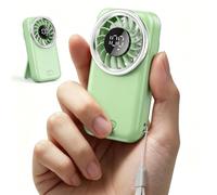 Otlonpe Mini Fan Handheld, Portable Pocket Fan USB Rechargeable, LED Display, 3-Speed, Slim and Lightweight, Folding Stand, Small Personal Hand Held Fans Summer Travel Essentials (Green)