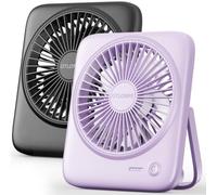 Otlonpe Portable Desk Fan, 4000mAh Small Rechargeable Quiet Personal Fan Battery-Operated & USB-Powered with LED Display for Bedroom Travel Sleeping Table Office Home Use, Cordless (Black & Purple)