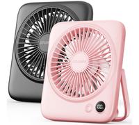 Otlonpe Portable Desk Fan, 4000mAh Small Rechargeable Quiet Personal Fan Battery-Operated & USB-Powered with LED Display for Bedroom Travel Sleeping Table Office Home Use, Cordless (Black&Pink)