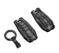 OTMIK Armor Zinc Alloy Silicone Car Key Cover Compatible with Mercedes Benz A B C E G S SL CLS Class SLC CLA GLB GLC GLE GLS AMG Smart Car Key Accessories (Black + Round Buckle)