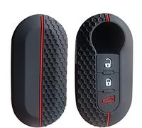 OTMIK Silicone Car Key Cover Compatible with Fiat 500 Ducato panda 500L Soft Flip Key Case 3 Buttons (Red Line)