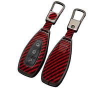OTMIK Zinc Alloy ABS Carbon Fiber Car Key Cover Cases fit for Ford Focus 3 4 ST Mondeo MK3 MK4 Fiesta Fusion Kuga Ecosport Keychain Accessories (Red)