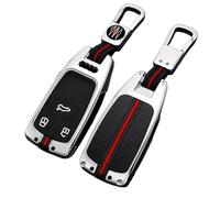 OTMIK Zinc Alloy Car Key Cover Case fit for Audi A1/A3/A4/C7/Q3/Q7/8V/TT Fluorescent Silicone Buttons Smart Key Shell (Silver Color)
