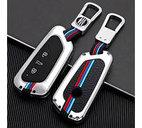OTMIK Zinc Alloy Car Key Cover Case fit for Volkswagen V-W Golf 8 Mk8 Seat Leon Mk4 with Fluorescent Tricolor Strip Keyless 3 Buttons (Matte Color)