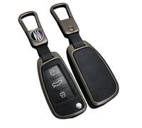 OTMIK Zinc Alloy Leather Car Key Cover Cases fit for Audi A3 A4 A5 A6 A7 Q3 Q5 S6 B6 B7 B8 C6 8P 8V 8L TT RS Key Shell Accessories (Matte Black)