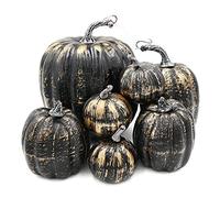 OTMVicor 7 Pcs Artificial Pumpkins Black and Gold Foam Pumpkins for Fall Autumn Season Halloween Thanksgiving Holiday Festival Tabletop Decorations(Black and Gold)