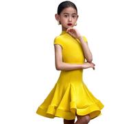 OTMYIGO Children's Latin Dance Dress Sleeveless Ballroom Rumba Samba Dress Skirts Dancewear Girls Kids 3-13 Years,Yellow,120
