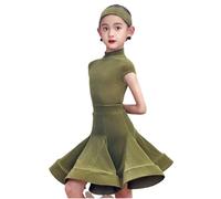OTMYIGO Children's Latin Dance Dress Sleeveless Ballroom Rumba Samba Dress Skirts Dancewear Girls Kids 3-13 Years,Green,160