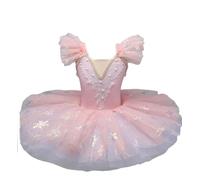 OTMYIGO Girls Ballet Leotard for Kids Sleeveless Short Sleeve Lace Sequined Embroidered Tulle Cami Dresses Tutu Skirt Ballerina Dance Swan Lake Costume,Pink,150