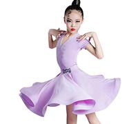 OTMYIGO Girls Latin Dance Dress Ballroom Dancing Rumba Samba Latin Kids Dance Costume girls dresses party wear,Purple,150CM