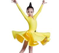 OTMYIGO Girls Latin Dance Dresses ballroom dance dresses Dancewear Competition Ballroom Costumes Carnival Party Stage Practice Clothing Top+Skirt Set,Yellow,130