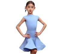 OTMYIGO Girls Long Sleeves Dance Costume, Performance Ballroom Competition Costume Salsa Tango Latin Dance Dress,Blue,120