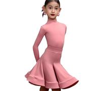 OTMYIGO Girls Long Sleeves Dance Costume, Performance Ballroom Competition Costume Salsa Tango Latin Dance Dress,Pink,170