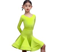 OTMYIGO Girls Long Sleeves Dance Costume, Performance Ballroom Competition Costume Salsa Tango Latin Dance Dress,Green,110