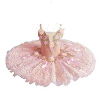 OTMYIGO Girls Professional Ballet Tutu Swan Lake Pancake Tutu Ballerina Party Dance Costumes Ballet Dress,Pink,130