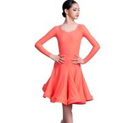 OTMYIGO Girls Professional Latin Dance Costume Children Long Sleeves Ballroom Competition Suit Girls Tango Samba Stage Performance Outfit,Orange,140