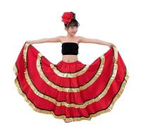 OTMYIGO Girls Red Belly Dance Dress Spanish Flamenco Costume competition Skirt Gypsy Style Large Swing Skirt performance Costume 360°-720°,540°,L