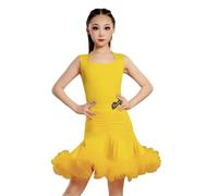 OTMYIGO Kids Girls Latin Dance Dress Two-Piece Ballroom Competition Skirt Samba Tango Children Dancewear Performance Ballroom Dancing Costum,Yellow,130
