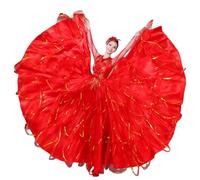 OTMYIGO Woman Red Belly Dance Dress Flamenco Skirts Spanish Dance Dress For female party Dancer Fancy Dress Performance Costume,red720°,3XL