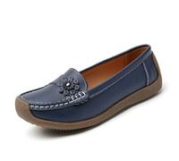 OTMYIGO Women Leather Loafers Flats Shoes Slip On Moccasins Lightweight Casual Boat Shoes Comfort Walking Driving Shoes,Dark Blue,2 UK