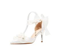 OTMYIGO Womens High Heel Courts Pumps Pointed Toe Party Prom Wedding Bridal Shoes Occasion Ankle Strap Heeled Ladies Court Stiletto Heels Shoe,White,5 UK