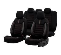 otoM Universal Fabric/Leather Seat cover set 'Limited' Black + Red stitching - 11-pieces - compatible with Side-Airbags