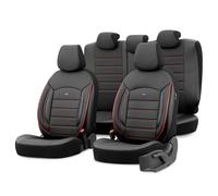 otoM Universal Full-Leather Seat cover set 'Inspire' Black + Red trim - 11-pieces - compatible with Side-Airbags