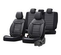 otoM Universal Leather/Fabric Seat cover set 'Comfortline' Black/Grey + White trim - 11-pieces - compatible with Side-Airbags