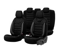 otoM Universal Suede/Leather/Fabric Seat cover set 'Iconic' Black/Grey - 11-pieces - compatible with Side-Airbags