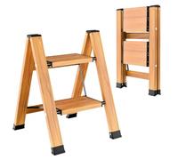 OTOmitra Folding Step 2 Steps Aluminium Ladder, Non-Slip Household Ladder, Portable Multifunctional Ladder with Wood Grain Design, Load Capacity up to 150 kg for Kitchen, Bathroom and Camping