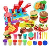 OTONOPI Dough Play Kitchen Creations Burger Pasta Noodle Hotdog Food Maker Modeling Playset with 8 Compound Multi Colors Dough and Mold Tools Gift for Kids Pack of 21pcs