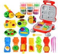 OTONOPI Dough Play Kitchen Creations Colour Dough Set Waffle Pizza Burger Maker Pretend Chef Toy Play Food Modeling Tools Kit with Wheat Dough Compound for Kids Christmas Birthday Gift 40Pcs