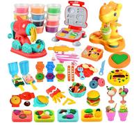 OTONOPI Dough Play Set 60pcs Kitchen Creation Colour Dough 3 in 1 Hamburger Noodle Ice Cream Making Machine Play Food Toys with Modeling Doughs and Tools for Kids (with 12 Colours of Dough)