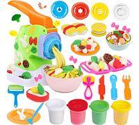 OTONOPI Dough Play Set Colour Dough Spaghetti Maker Noodle Set Kitchen Creations Pasta Maker Machine Pretend Chef Toy Modeling Clay Dough Tools for Kids Christmas Birthday Gift 19Pcs