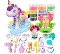 OTONOPI Dough Play Set for Kids, 40pcs Play Colour Dough Unicorn Hair Salon Hairstylist Barber Shop Haircut Crazy Cut, Pretend Play with Dough and Tools (12 of Colours Dough)